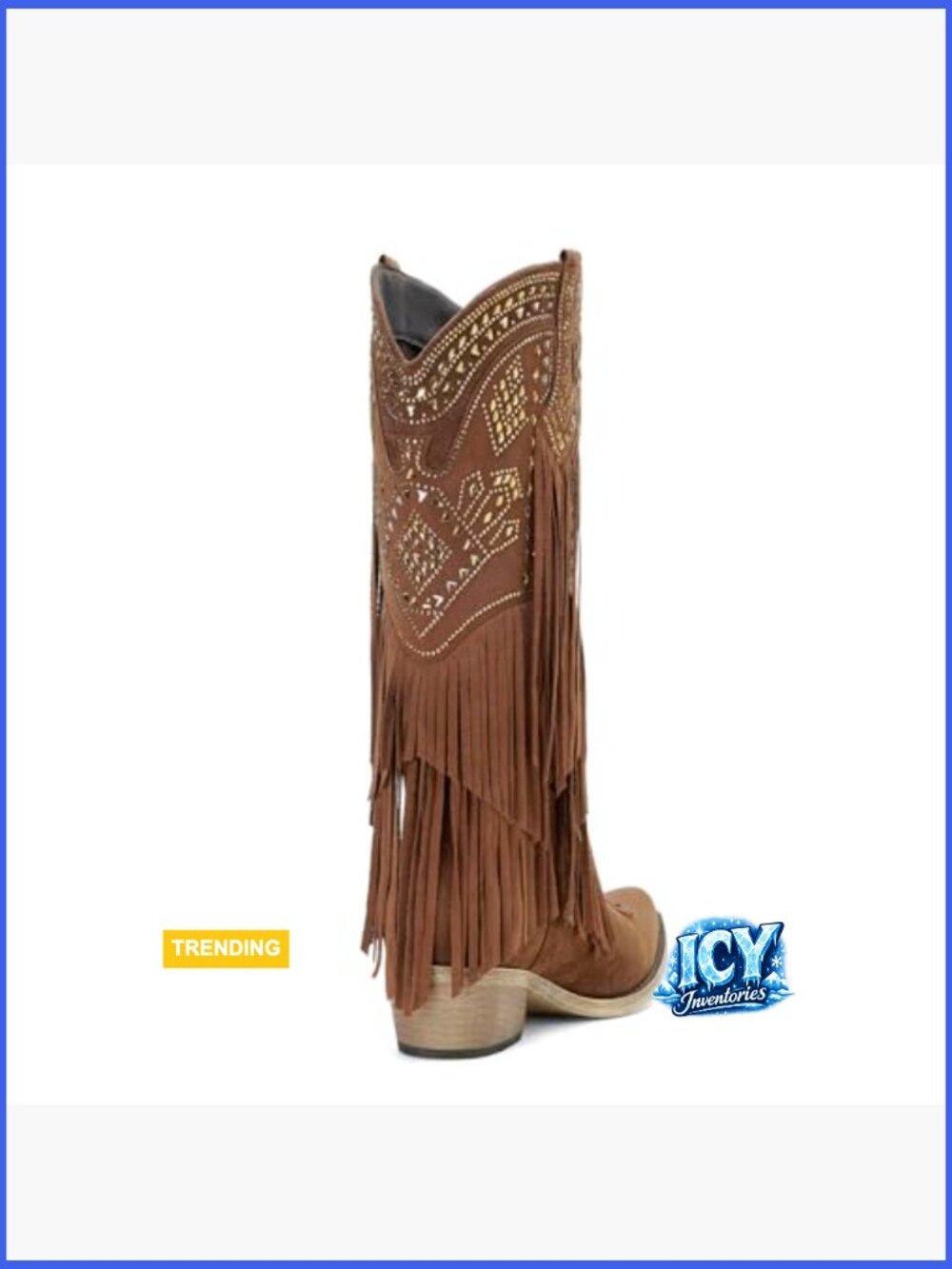 Cowboy Boots Knee High Cowgirl Western Fringe Rhinestone Chunky Heel Pointed Toe - Picture 5 of 7